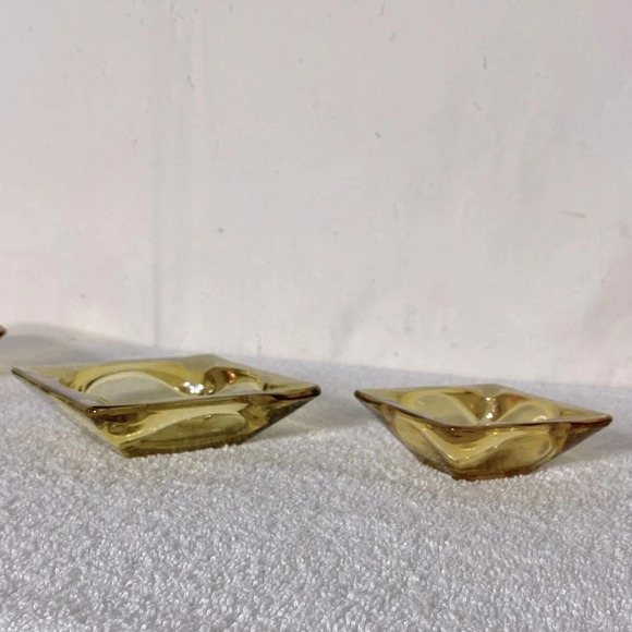 Vintage Amber Glass 3 Square Nesting Ashtrays  Trinket Dishes - Picture 7 of 15